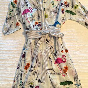 Vilagallo Flamingo print half button down colorful dress size 36 Portugal